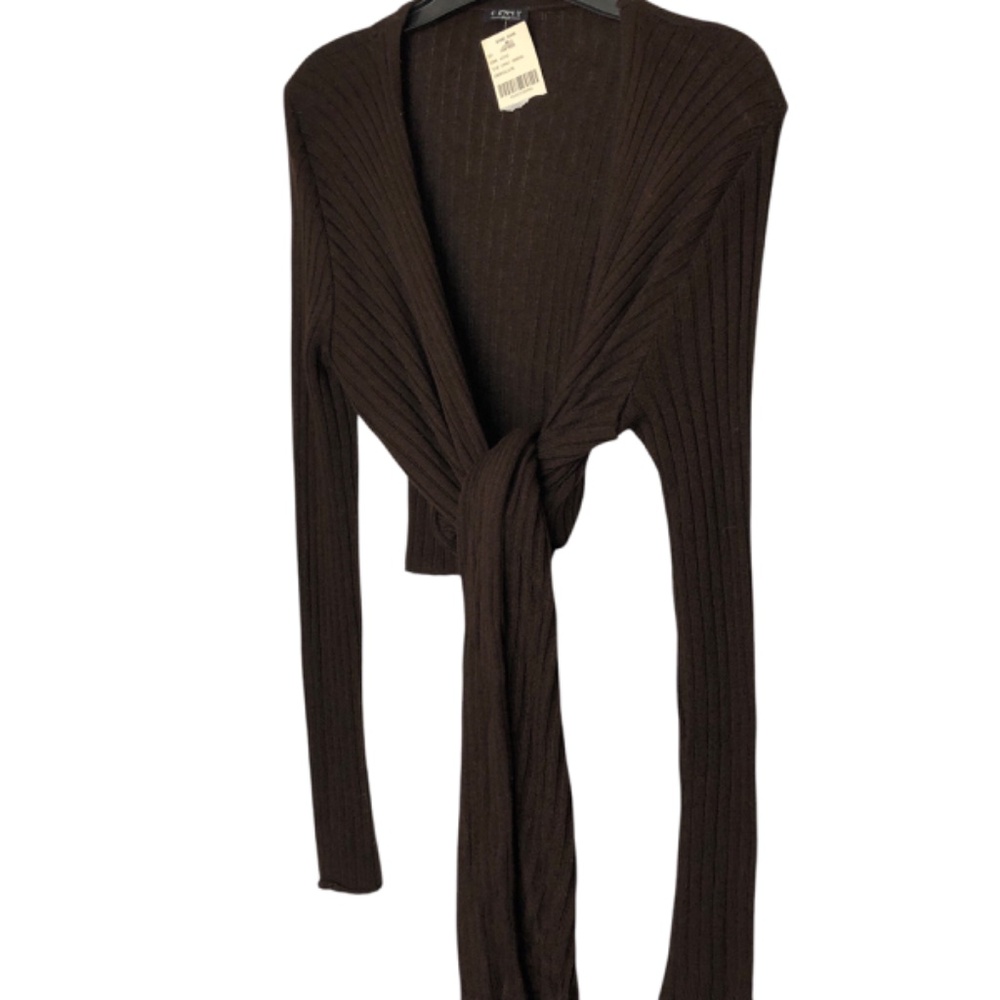 CENIT Tie Front Shrug Chocolate Brown Ribbed Sweater Wrap Size Large/NWT